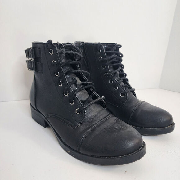 Madden Girl Flintt Combat Boots Black Lace & Zip Up Women’s SZ 6 M - Picture 1 of 8